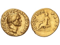 Áureo. 69-70 d.C. VESPASIANO. ROMA y TARRACO. Anv.: IMP. CAESAR ...