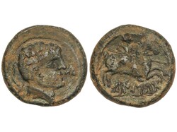 As. 120-20 a.C. CAISCATA. Cascante (Navarra). Anv.: Cabeza barbada a ...
