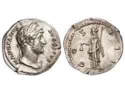 Denario. 124-125 d.C. ADRIANO. Anv.: HADRIANVS AVGVSTVS. Cabeza ...