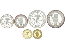 Set 3 monedas 10, 25 y 150 Ecu. 1993. AR, AU (750). Lechuza. En ...