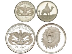 Lote 2 monedas 1 y 2 Riyals. 1969. AR. Qadhi memorial. Tirada máxima ...