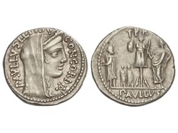 Denario. 62 a.C. AEMILIA. Paullus Aemilius Lepidus. Anv.: Cabeza ...