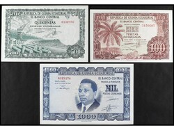 Lote 3 billetes 100, 500 y 1.000 Pesetas. 12 Octubre 1969. GUINEA ...