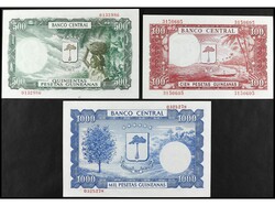 Lote 3 billetes 100, 500 y 1.000 Pesetas. 12 Octubre 1969. GUINEA ...
