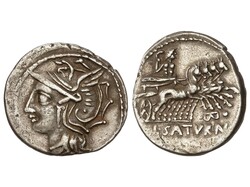 Denario. 104 a.C. APPULEIA. Lucius Appuleius Saturninus. Anv.: Cabeza ...