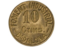10 Cèntims. FOMENT INDUSTRIAL. BADALONA. Latón. RARA. L-759. EBC-.