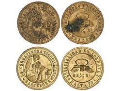 Lote 2 fichas 1/2 Real. LA CORBATINERA. BARCELONA. Latón. Una leve ...