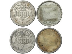 Lote 2 fichas 5 y 15 Cèntims. ALMACENES JORBA. BARCELONA. Al y ...
