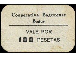 100 Pesetas. COOPERATIVA BAGURENSE. BAGUR. Cartulina. MUY ESCASO. ...