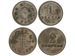 Lote 2 fichas 1 y 2 Pesetas. EDMUNDO BEBIÈ SOCIETAT ANÓNIMA. ...