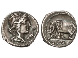 Denario. 81 a.C. CAECILIA. Caecilius Metellus Pius. HISPANIA. Anv.: ...