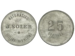25 Céntimos. AUTOMÁTICO J. SOLER. VILLANUEVA Y GELTRÚ. Ni. López ...