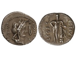 Denario. 47-46 a.C. CAECILIA. Q. Caecilius Metellus Pius Scipio y M. ...