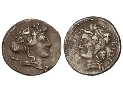 Denario. 78 a.C. CASSIA. L. Cassius Q. F. Longinus. Anv.: Cabeza de ...