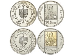Lote 2 monedas 10 y 20 Diners. 1991. 31,62 y 26,47 grs. AR,AR+AU. ...