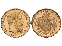 20 Francs (20 Frank). 1878. LEOPOLD II. 6,44 grs. AU (900). Brillo ...