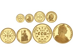 Set 4 monedas 10, 25, 50 y 100 Ecu. 1990. Peso total de 57,4 grs. AU ...