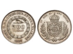 200 Reis. 1867. PEDRO II. 2,53 grs. AR. KM-469. EBC.