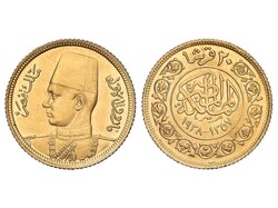 20 Qirsh (Piastres). 1357 d.H.-1938 d.C. FAROUK I. 1,71 grs. AU (875) ...