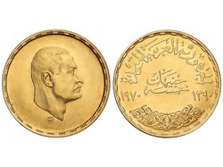 5 Pounds. 1390 d.H.-1970 d.C. 25,93 grs. AU (875). Presidente Nasser. ...