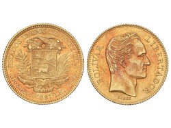 20 Bolivares. 1887. 6,41 grs. AU (900). Uno de los años más ...