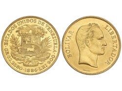 100 Bolivares. 1886. 32,32 grs. AU (900). El año más escaso de toda ...