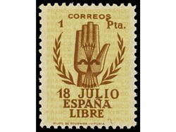 ESPAÑA. 1 pta. castaño sobre amarillo. Dos ejemplares ´S´ de ...