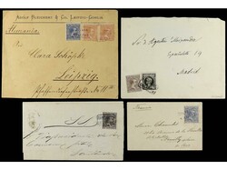 ESPAÑA. 1896-1900. Conjunto de 7 cartas con matasellos de CARTERÍA. ...
