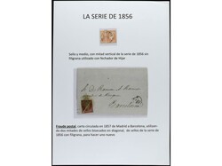 ESPAÑA. Páginas de álbum con sello de 4 cuartos rojo (Ed. 40) ...