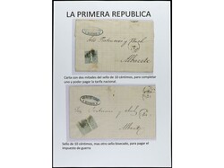 ESPAÑA. Páginas de álbum con sello de 4 cuartos rojo (Ed. 40) ...