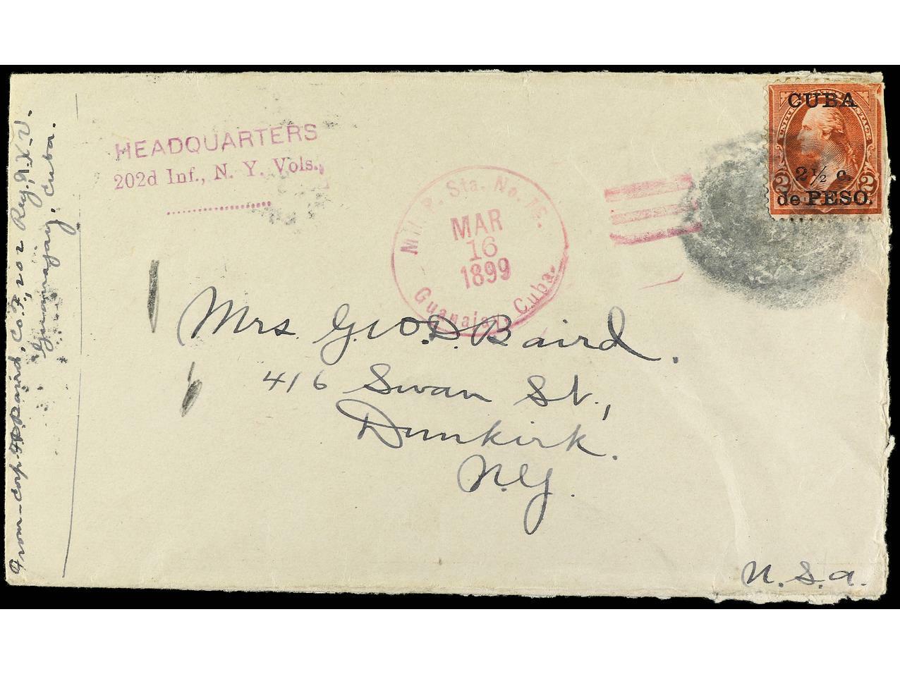 CUBA: OCUPACION ESTADOS UNIDOS. 1899 (16 marzo). GUANAJAY a USA. ...