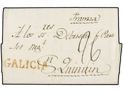 ESPAÑA: PREFILATELIA. 1789. CORUÑA a FRANCIA. Marca lineal GALICIA ...