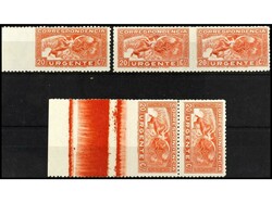 ESPAÑA. 20 cts. rojo sin dentar margen izquierdo, pareja sin dentar ...