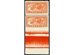 ESPAÑA. 20 cts. rojo sin dentar margen izquierdo, pareja sin dentar ...