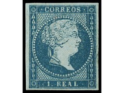 ESPAÑA. 1 real azul verdoso. LUJO. RARO en esta calidad. Cert. COMEX ...