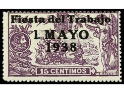 ESPAÑA. 1 pta. s. 15 cts. violeta. Sin habilitación ´1 PESETA´. ...