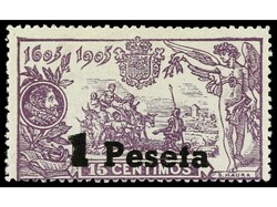 ESPAÑA. 1 pta. s. 15 cts. violeta. Habilitación ´1 PESETA´ ...