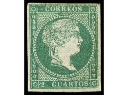 ESPAÑA. 2 cuartos verde. Tres amplios márgenes. Muy buen ejemplar. ...