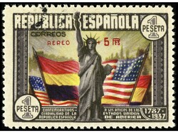 ESPAÑA. Aéreo + 5 pts. multicolor. SOBRECARGA EN CARMÍN. Puntos de ...
