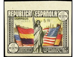 ESPAÑA. Aéreo + 5 pts. multicolor. SOBRECARGA EN ANVERSO y REVERSO. ...