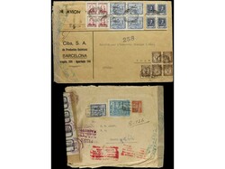 ESPAÑA. 2 pts. azul. Conjunto formado por una carta circulada a U.S ...