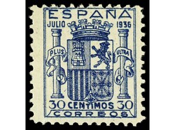 ESPAÑA. 30 cts. azul. Centrado habitual. Goma no original. Ed.801