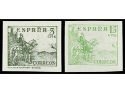 ESPAÑA. 5 cts. verde y 15 cts. verde amarillento. COLORES CAMBIADOS ...