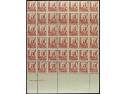 ESPAÑA. 30 cts. carmín. Espectacular bloque de 42 sellos ...