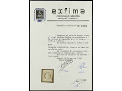 ESPAÑA. 2 cuartos verde. Defecto de impresión en el margen derecho. ...