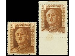 ESPAÑA. 40 cts. castaño rojizo. 2 ejemplares con VARIEDAD DE ...