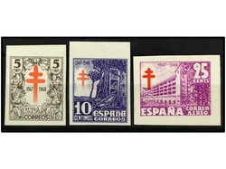 ESPAÑA. SERIE COMPLETA. 3 valores. SIN DENTAR. Valor clave sin ...