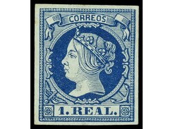 ESPAÑA. 1 real azul. Muy buen ejemplar. Cert. COMEX. Ed.55. Cat. ...