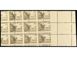 ESPAÑA. 5 cts. sepia. Bloque de doce DENTADO DESPLAZADO. Ed.1044