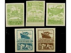 ESPAÑA: ASTURIAS Y LEON. Cinco valores ENSAYOS DE COLOR. RAROS. Ed.4 ...